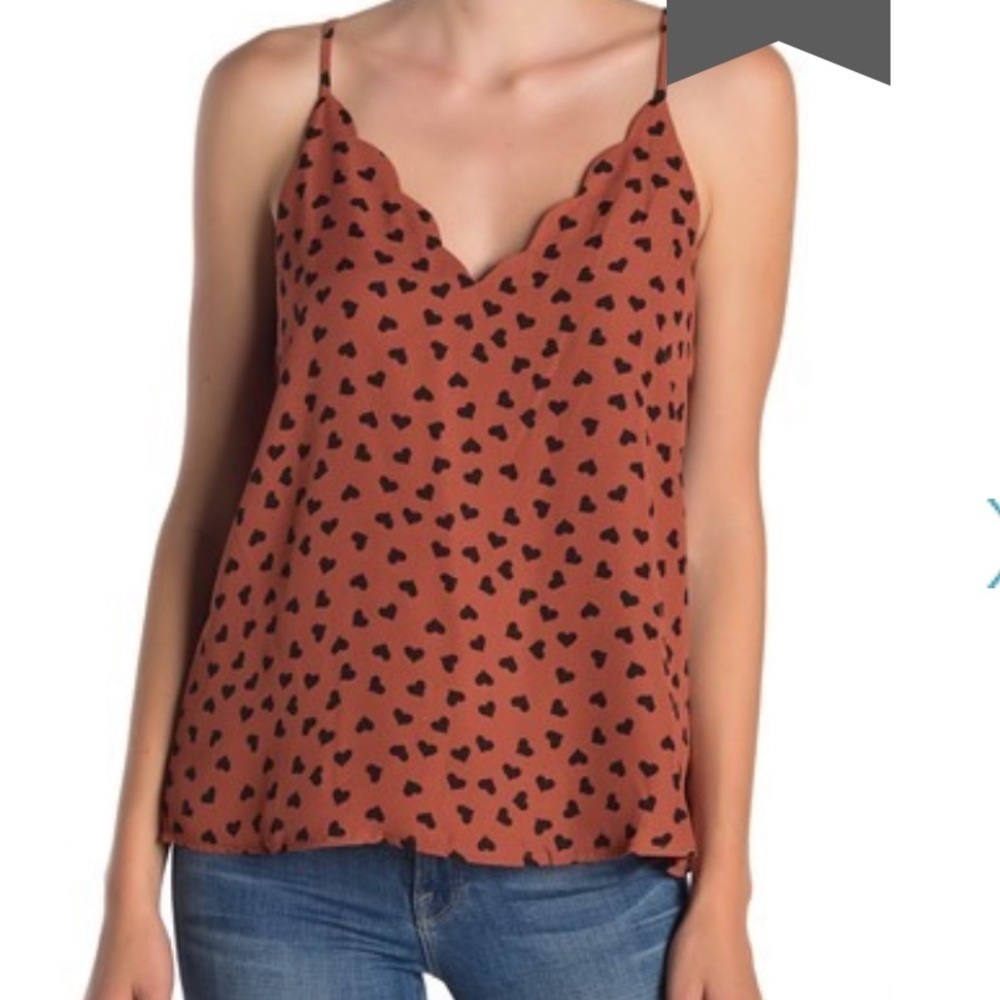 Socialite Rust Brown Scalloped V-Neck Heart Print Cami